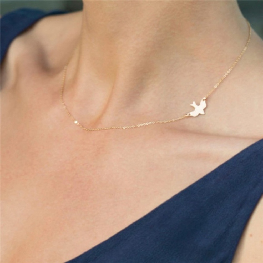 Dainty Gold Tone Chain Dove Necklace
